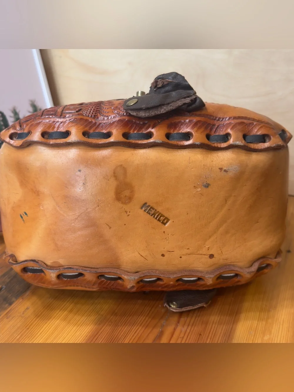 Vintage Handcrafted Tooled Leather Saddle Bag - Brown